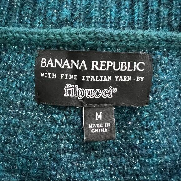 Banana Republic Filpucci Fine Italian Green Teal Silver Yarn Sweater Size Medium - Picture 9 of 12